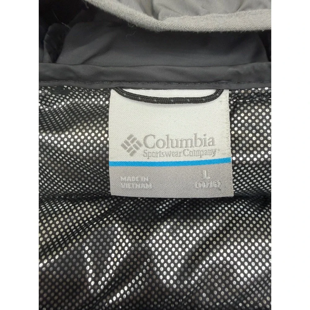 Columbia Kids Puffer Jacket OmniHeat  Large 14/16 Black Grey Hooded Quilted Coat